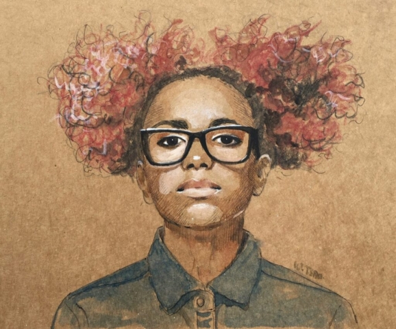 black girl watercolor portrait by BC artist