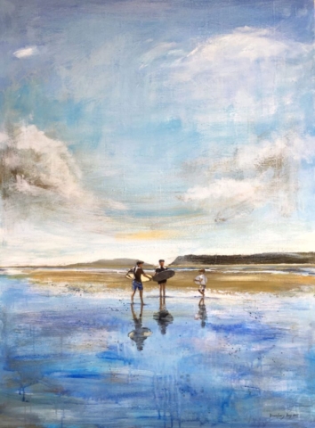 skimboarding seascape acrylic BC artist