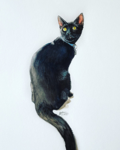 black cat watercolor by BC artist Wendy Tsao