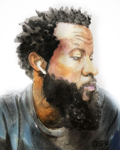 black male watercolor portrait by BC artist