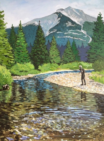 flyfishing near Fernie acrylic landscape BC artist