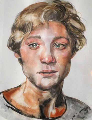 sad male model portrait watercolor by BC artist