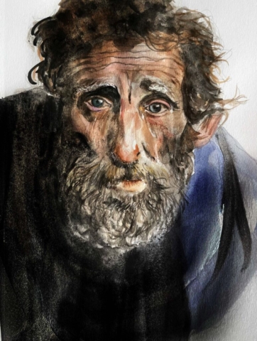 older male watercolor portrait by BC artist