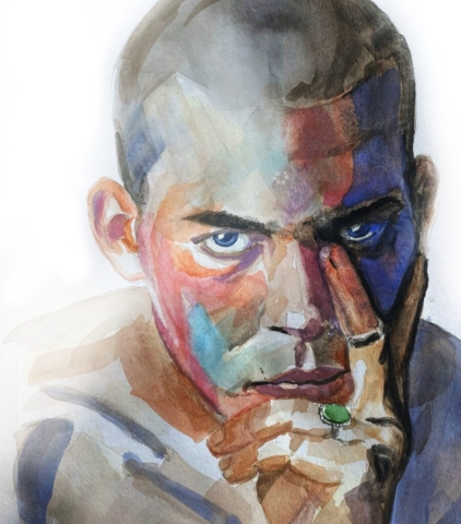 white male watercolor portrait by BC artist