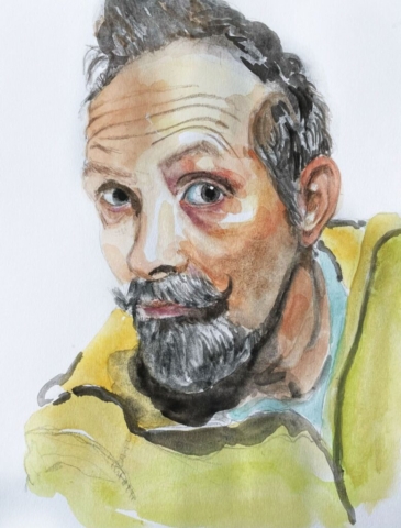 white middle age male watercolor portrait by BC artist