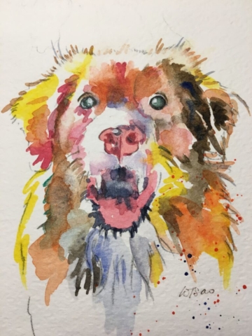 dog watercolor portrait by BC artist Wendy Tsao