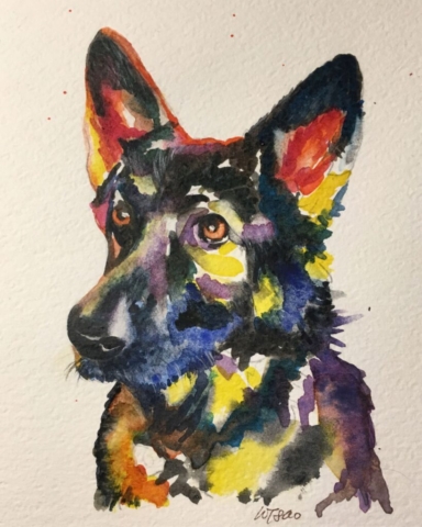 german shepherd watercolor dog portrait by BC artist Wendy Tsao