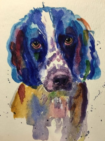 spaniel dog watercolor portrait by BC artist Wendy Tsao