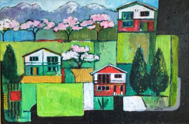 acrylic painting Vancouver street houses by BC artist